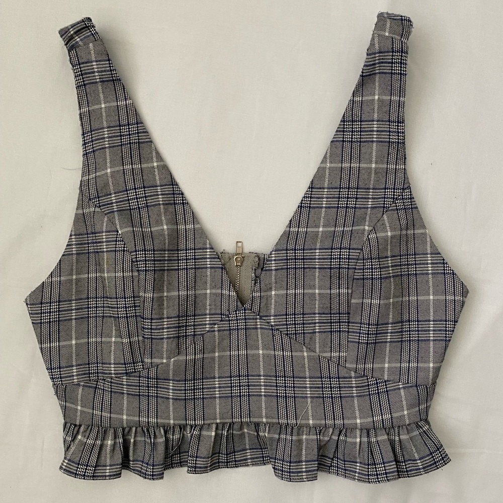 bnwt blue and gray plaid bustier style top